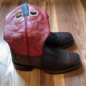 Mens Double H Roper Square Toe Red & Brown Leather Cowboy Western Boots 9D
